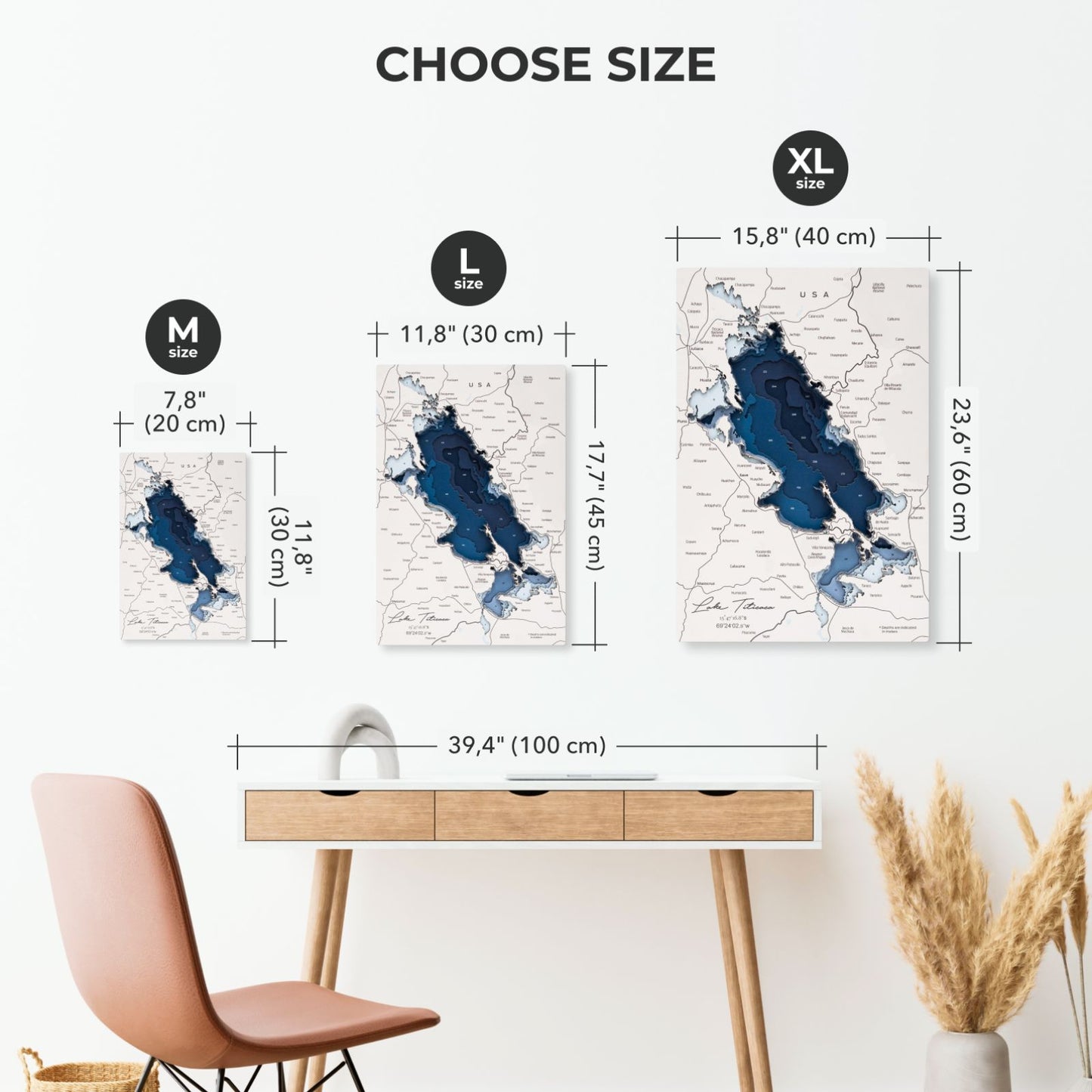 Wooden Lake Titicaca Map Wall Art