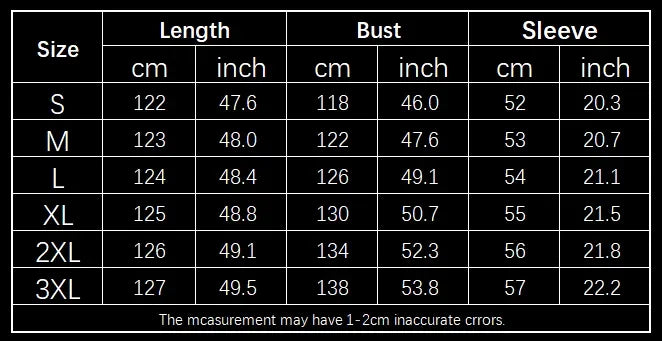 size chart for faux shearling long coat with length bust sleeve measurements