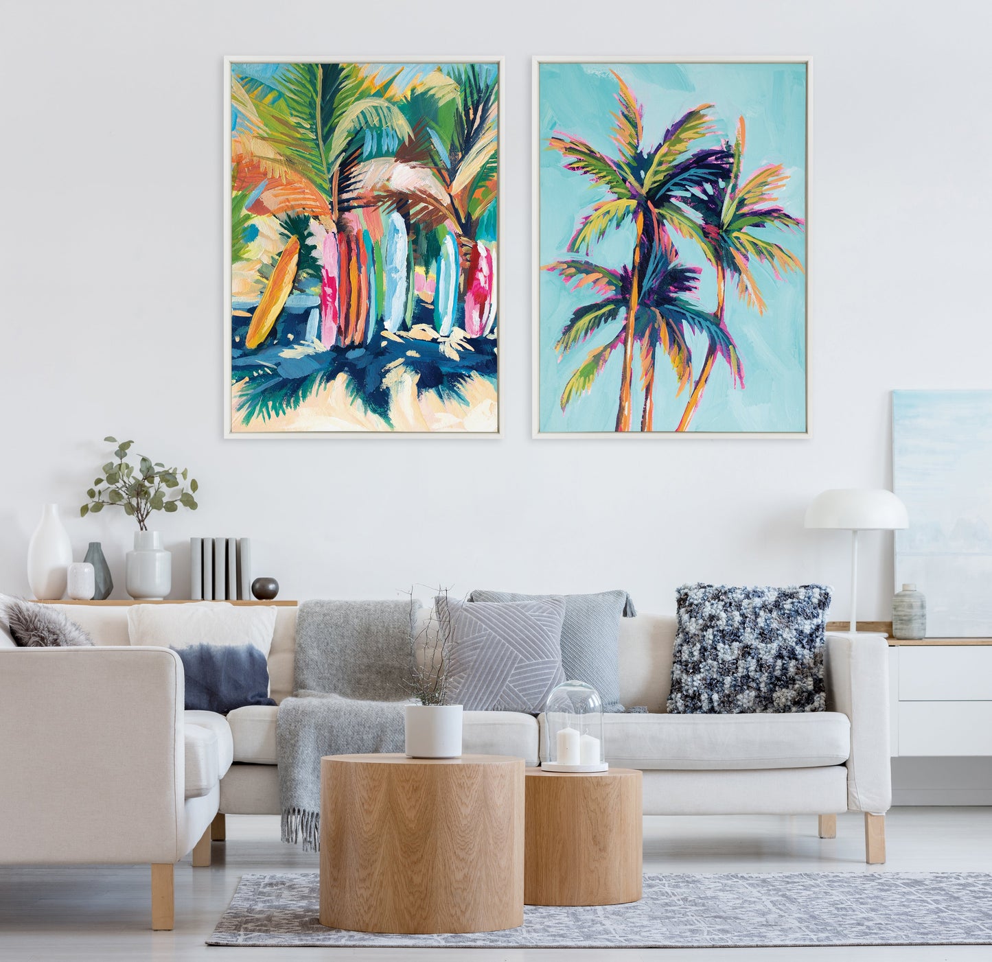 Surf and Sand Tropical Palms Framed Canvas Wall Art Set