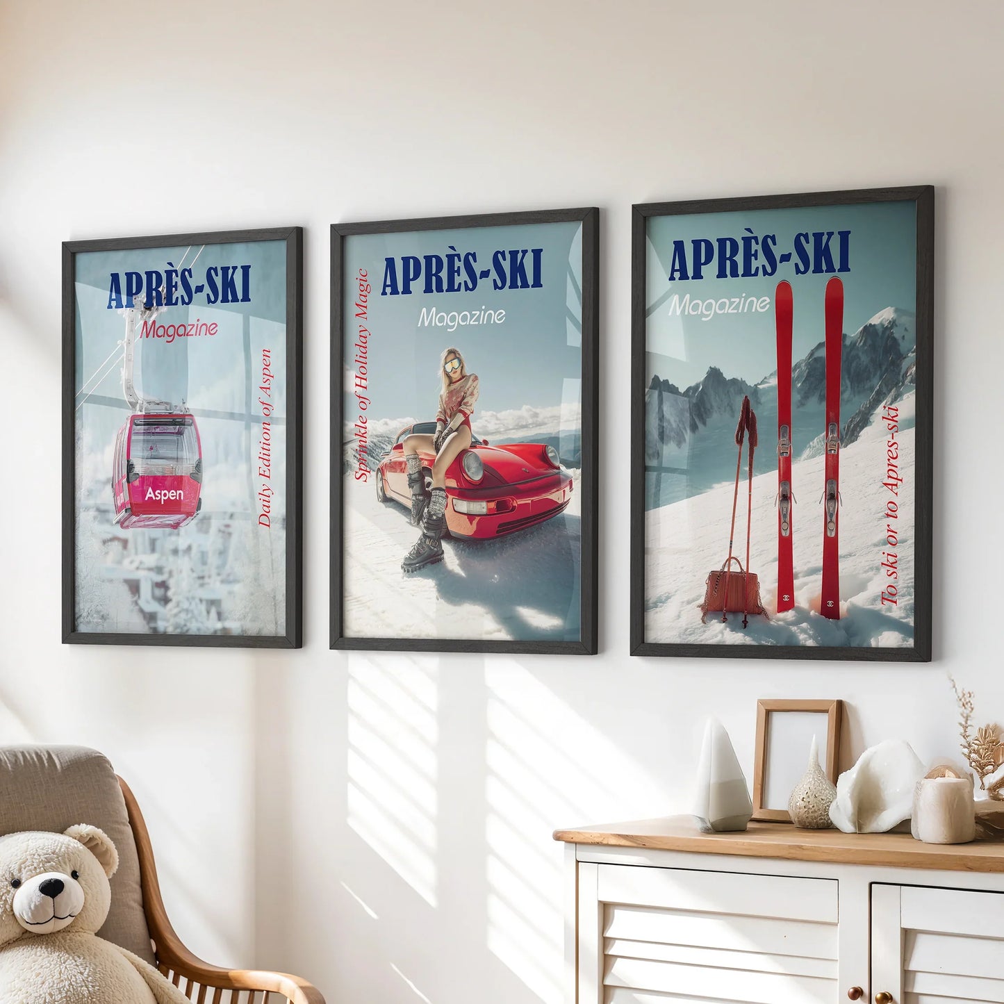 Girly Apres Ski Wall Art Set of 3 Chic Resort Prints