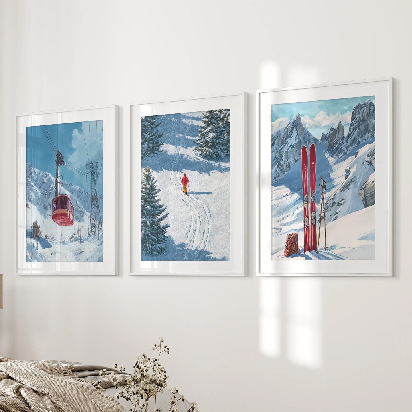 Snowy Mountain Ski Wall Art, 3 Piece Winter Print Set