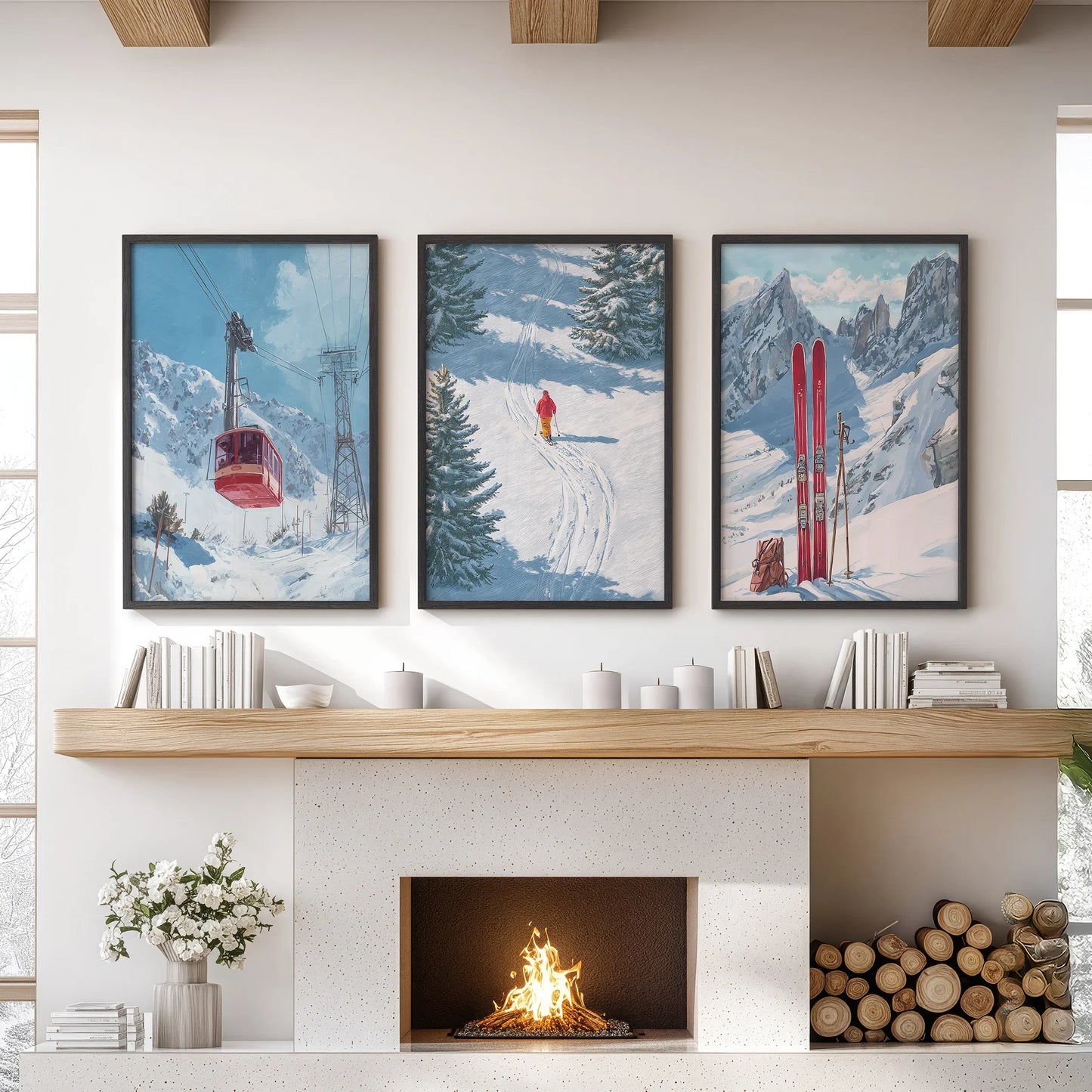 Snowy Mountain Ski Wall Art, 3 Piece Winter Print Set