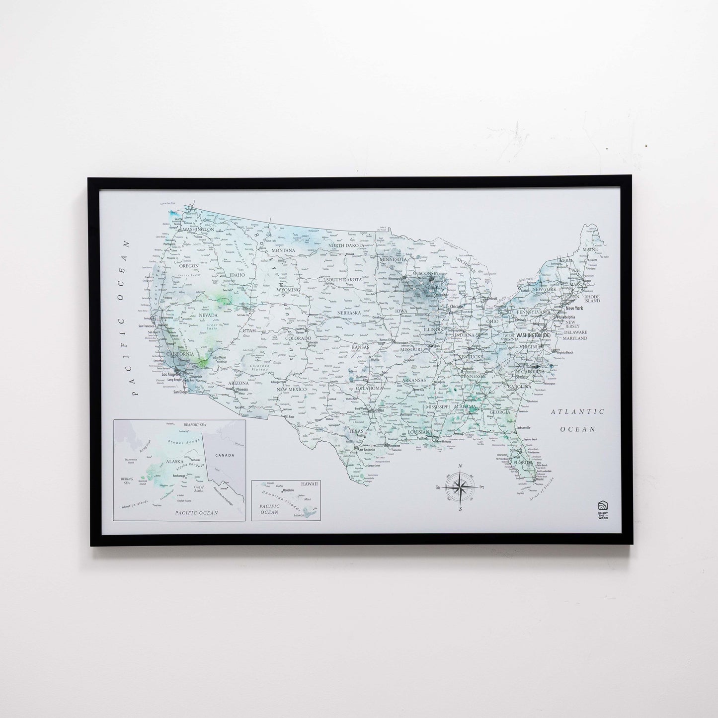 Sky Blue Canvas USA Map Wall Art