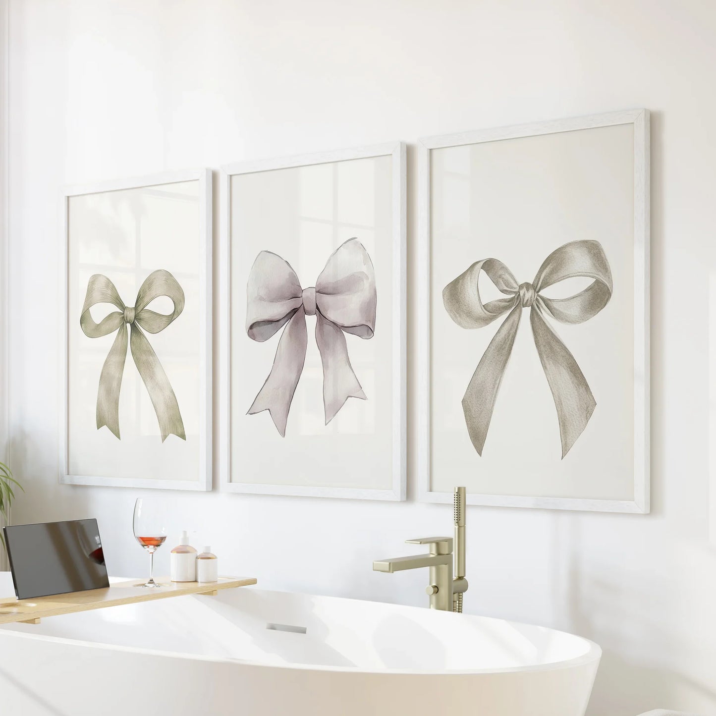 Aesthetic Bow Wall Art Set of 3 Neutral Gallery Set