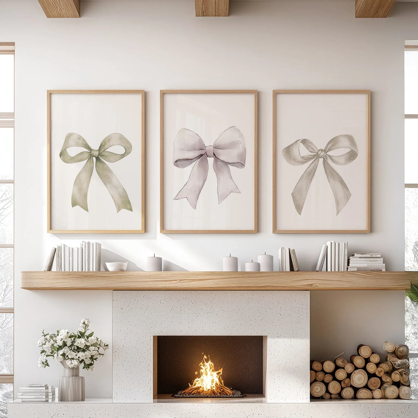 Aesthetic Bow Wall Art Set of 3 Neutral Gallery Set