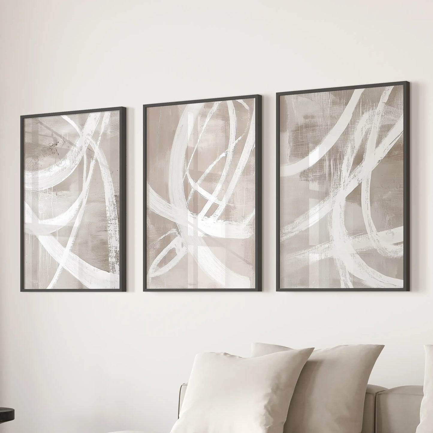 Neutral Abstract Wall Art Set of 3 Brush Stroke Prints
