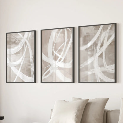 Neutral Abstract Wall Art Set of 3 Brush Stroke Prints