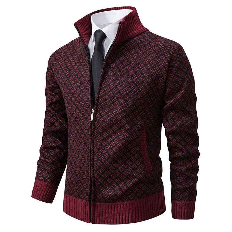 soft warm winter cardigan for men in wine red
