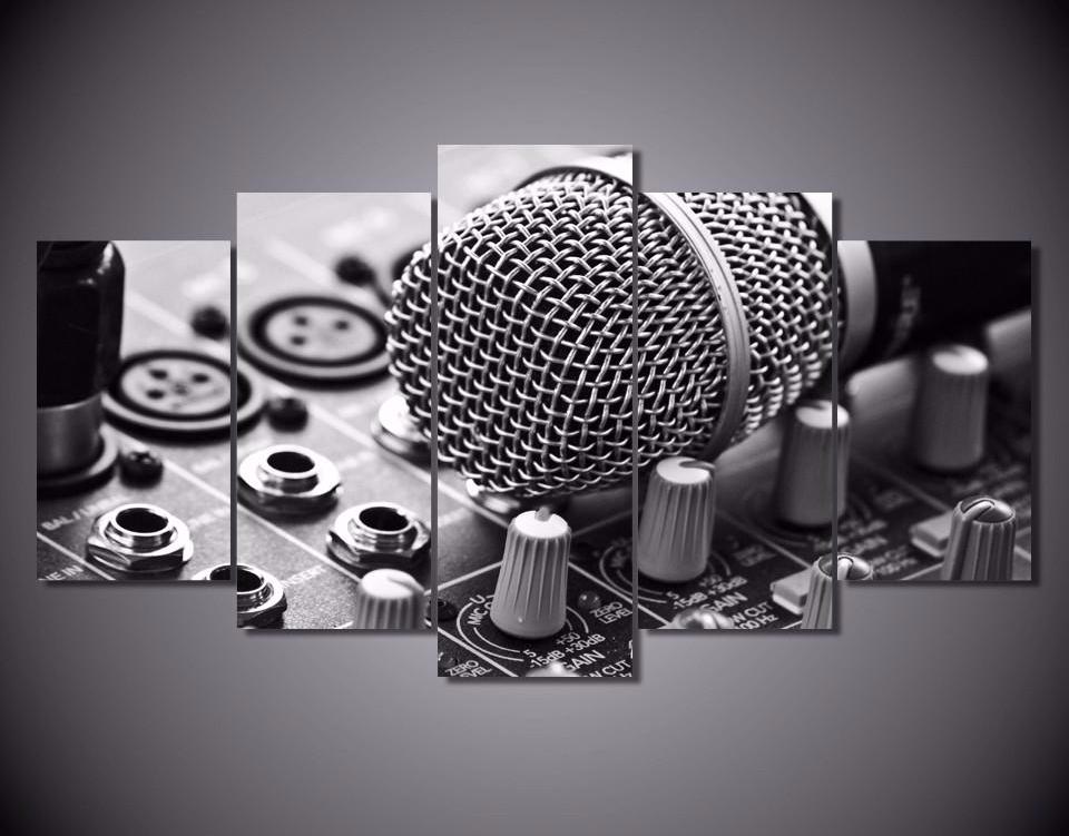 Soundboard and microphone five-piece music canvas wall art set