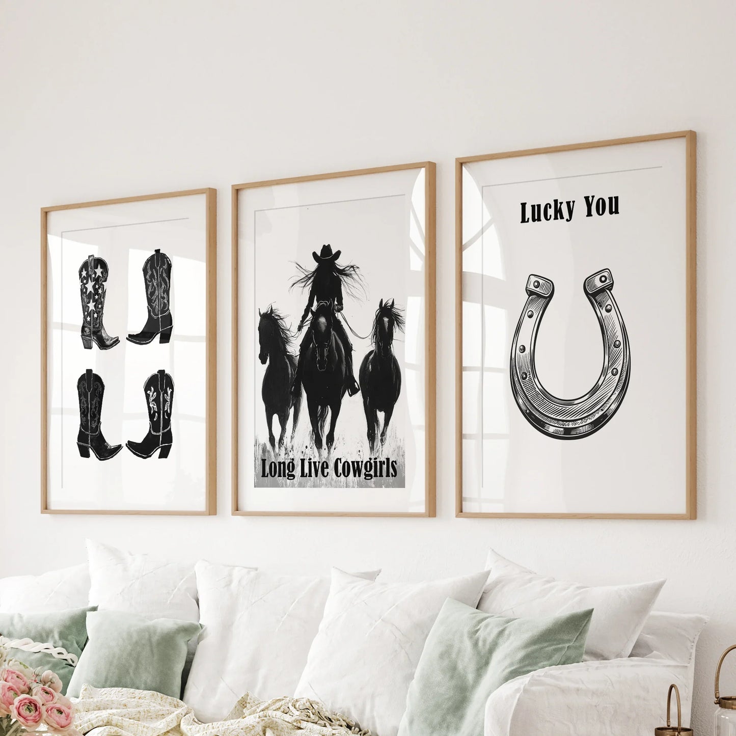 Western Cowgirl Wall Art Set of 3 Rustic Ranch Prints