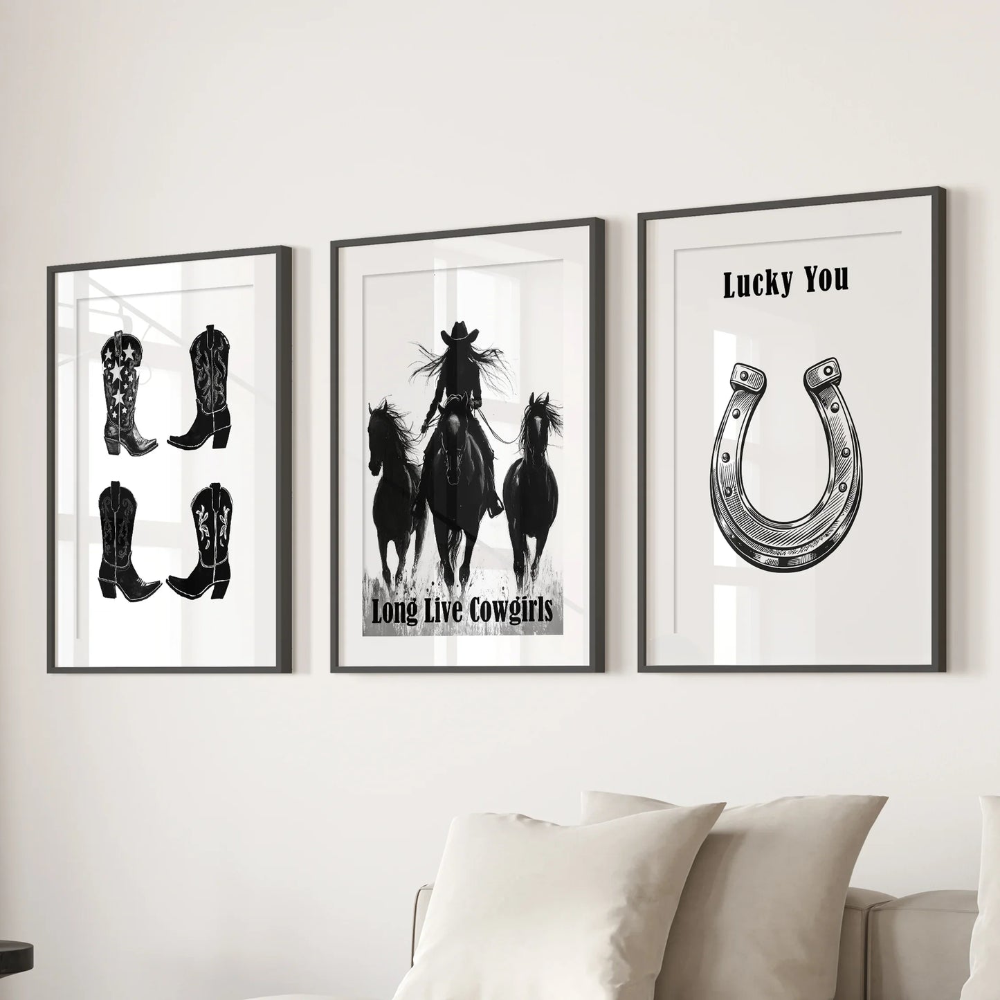 Western Cowgirl Wall Art Set of 3 Rustic Ranch Prints