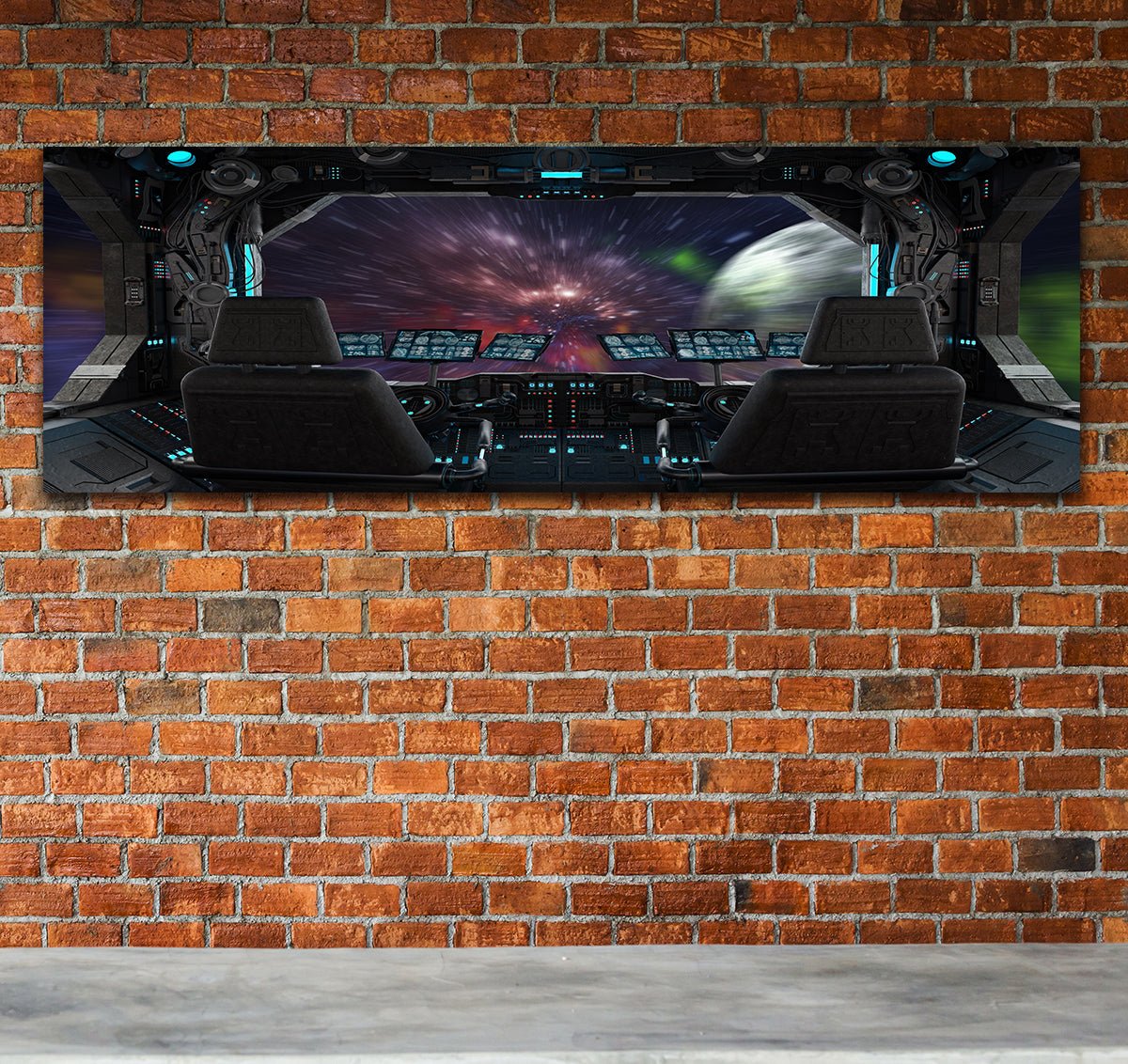 Space Travel UFO Window Canvas Wall Art
