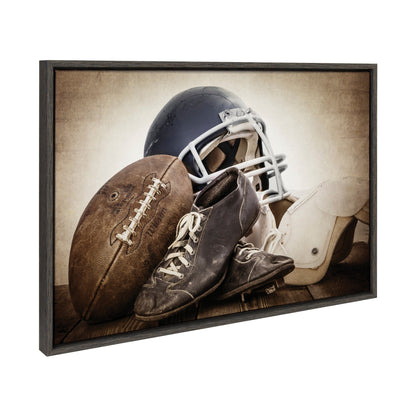 Sylvie Vintage Football, Vintage Football Gear and Vintage Football Helmet Framed Canvas Art Set by Saint and Sailor Studios
