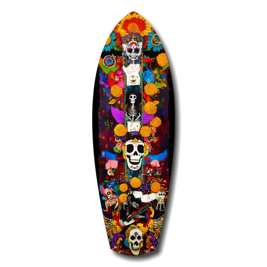 Colorful Skulls glass wall art with bold graphic pattern