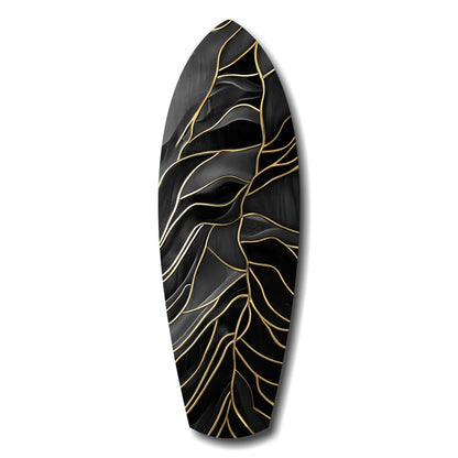 Golden waves abstract glass wall art