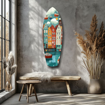 Coastal Village Glass Wall Art