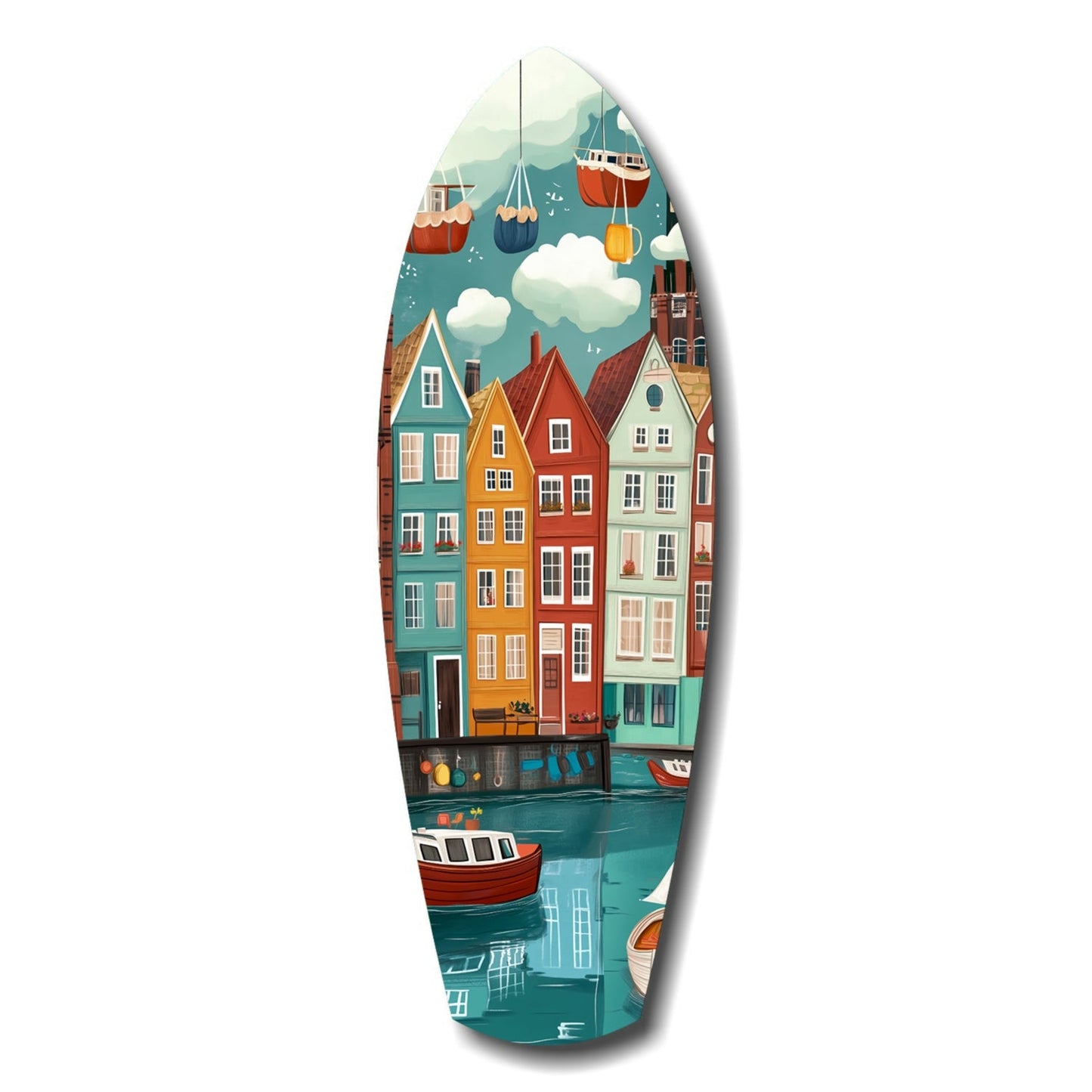 Coastal village glass wall art display