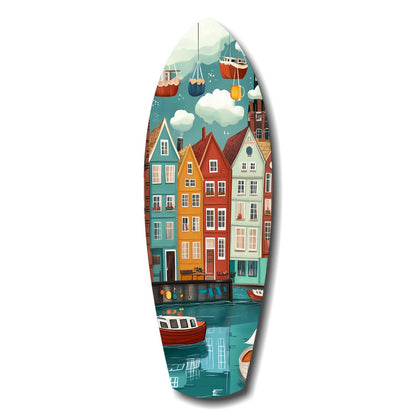 Coastal village glass wall art display