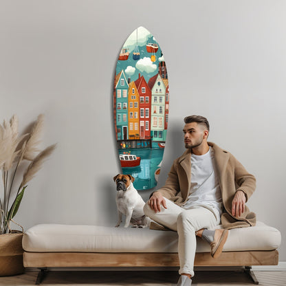 Coastal Village Glass Wall Art