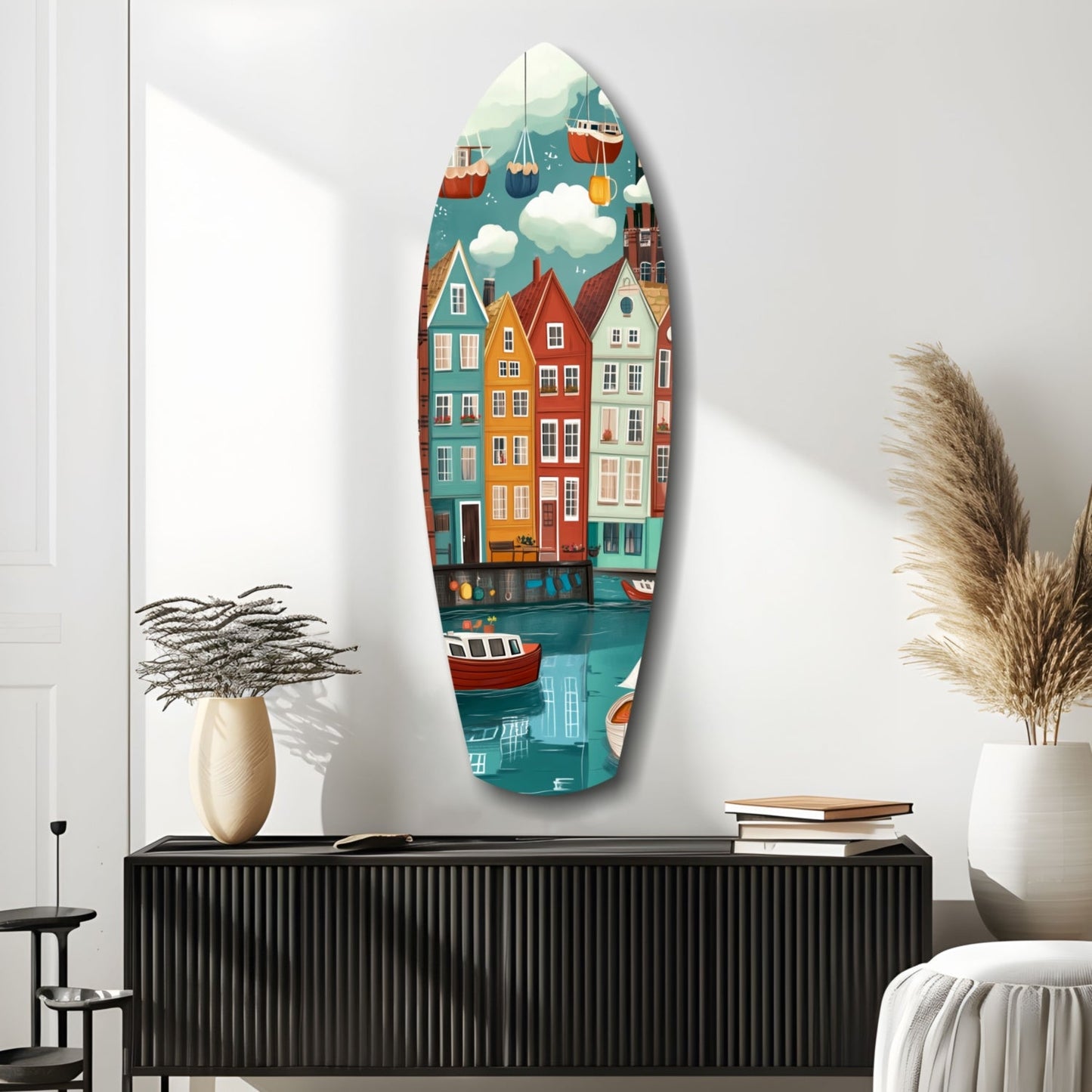 Coastal Village Glass Wall Art