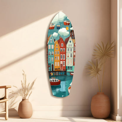 Coastal Village Glass Wall Art