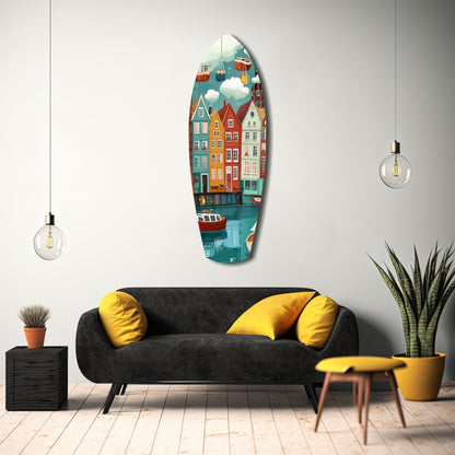 Coastal Village Glass Wall Art