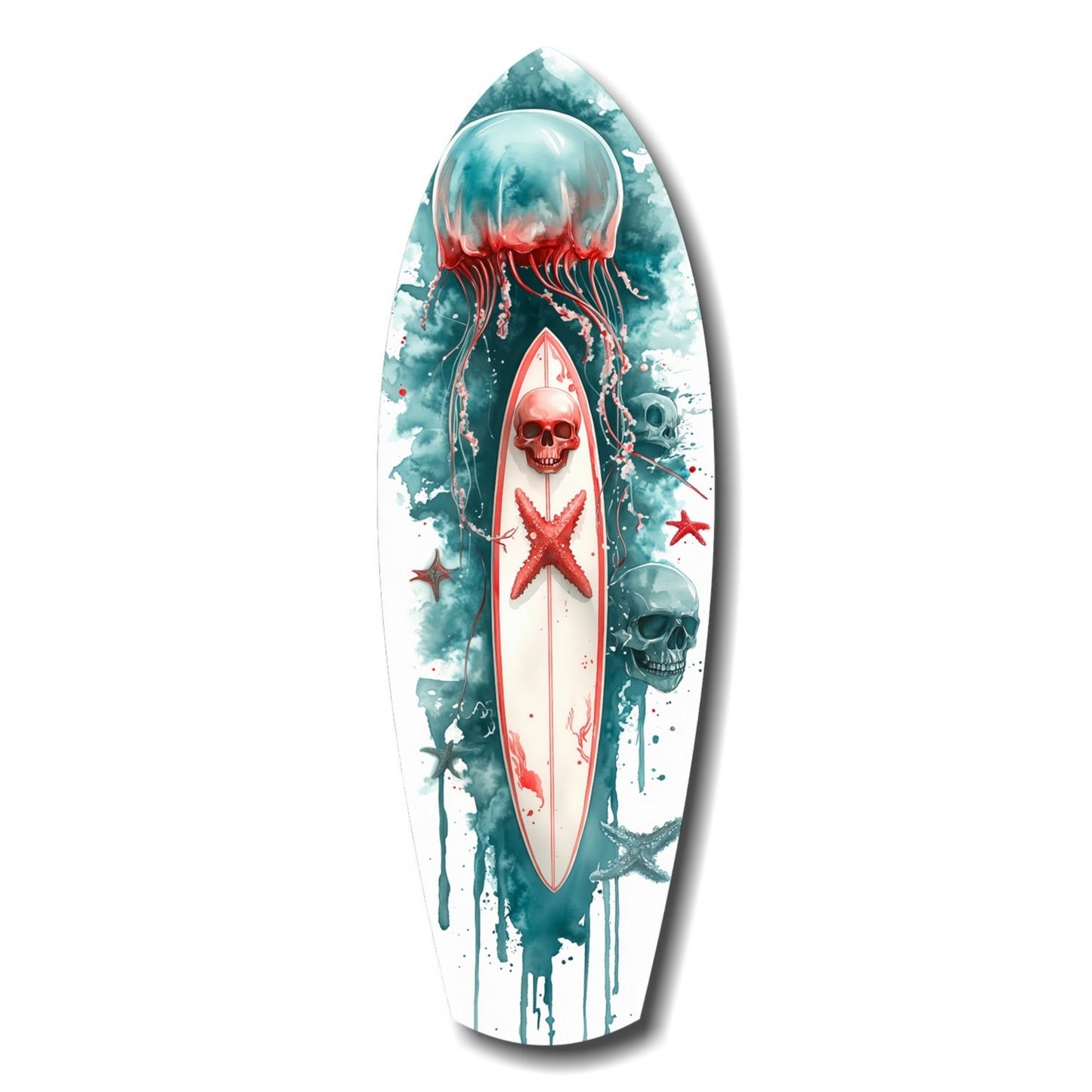Tropical jellyfish glass wall art, vivid jellyfish in warm ocean tones on tempered glass