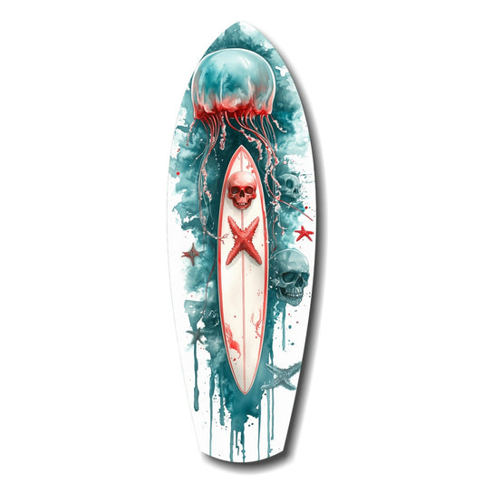 Tropical jellyfish glass wall art, vivid jellyfish in warm ocean tones on tempered glass