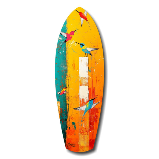Colorful birds glass wall art - vivid multicolor birds printed on tempered glass, high-gloss finish