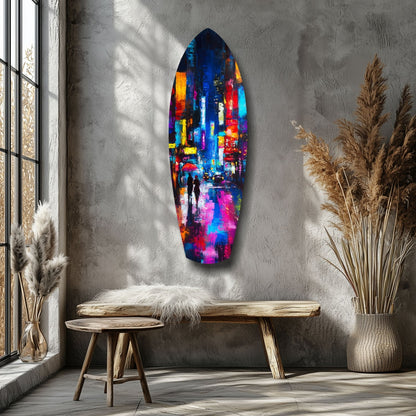 Under the City Glow: A Love in the Rain Glass Wall Art
