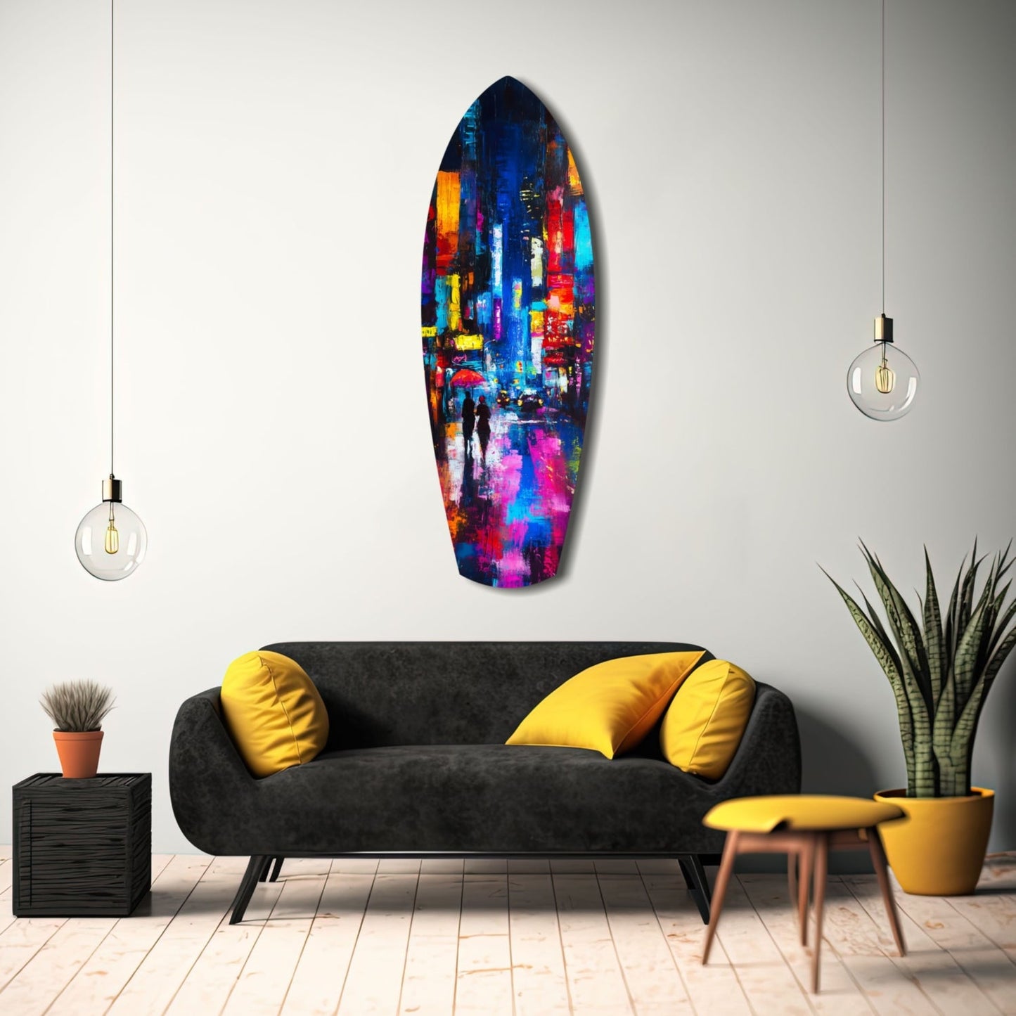 Under the City Glow: A Love in the Rain Glass Wall Art