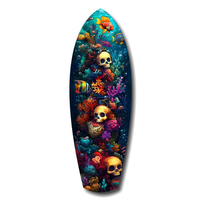 Coral Depths skull coastal glass wall art