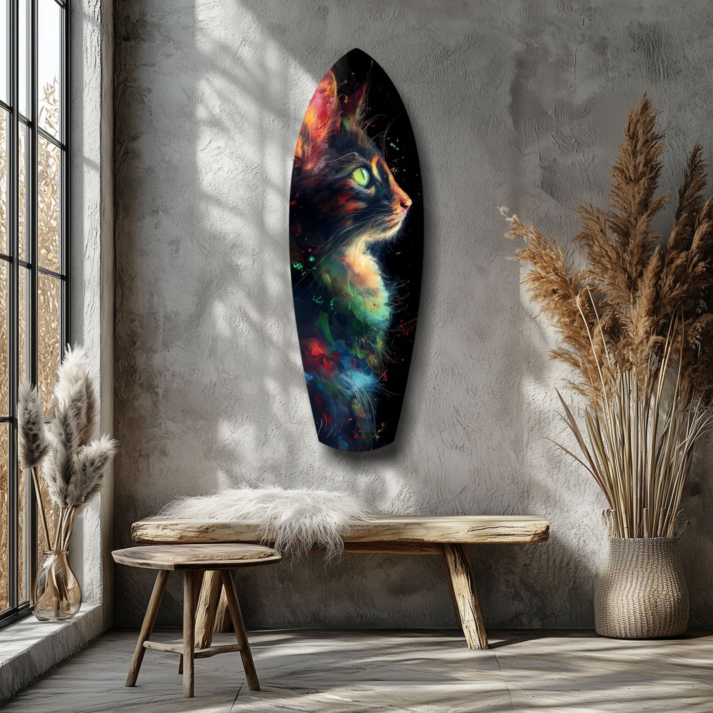 Celestial Cat Glass Wall Art, Night Sky Cat Decor