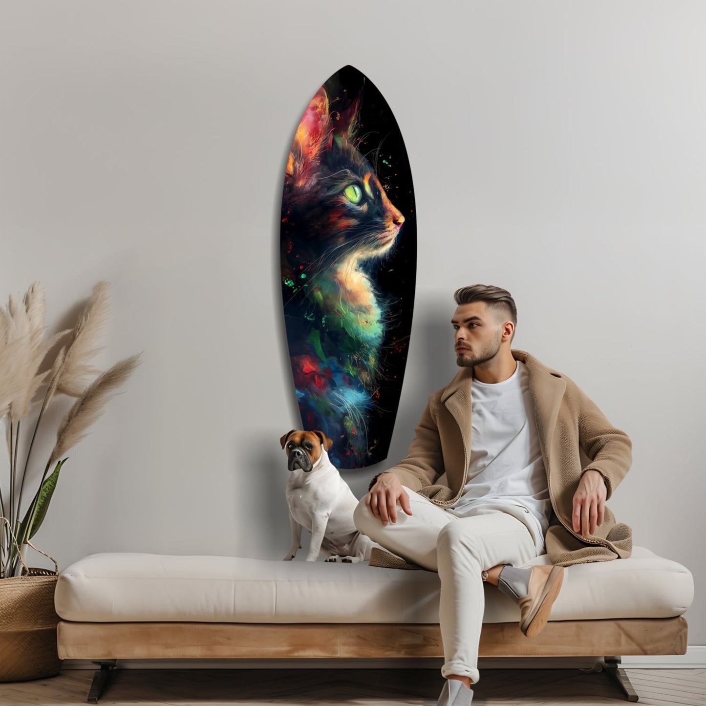 Celestial Cat Glass Wall Art, Night Sky Cat Decor