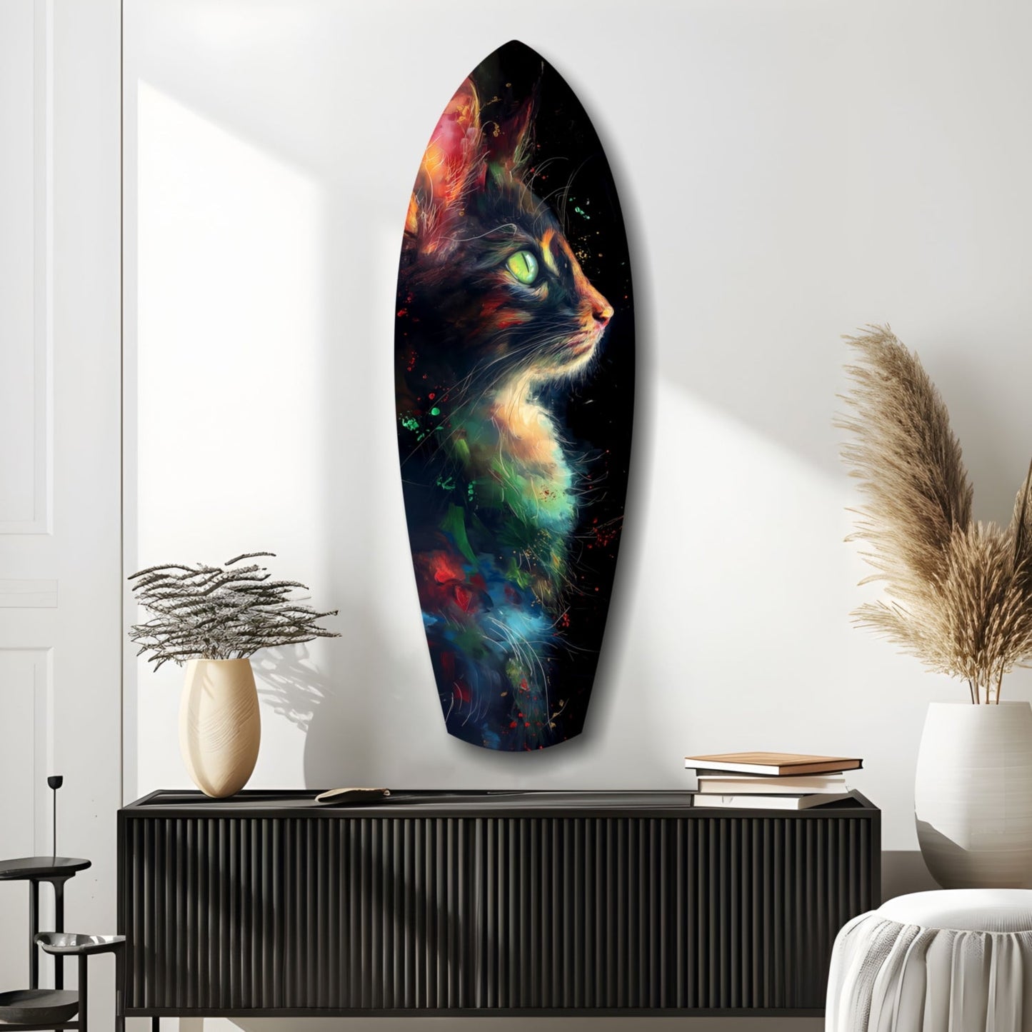 Celestial Cat Glass Wall Art, Night Sky Cat Decor
