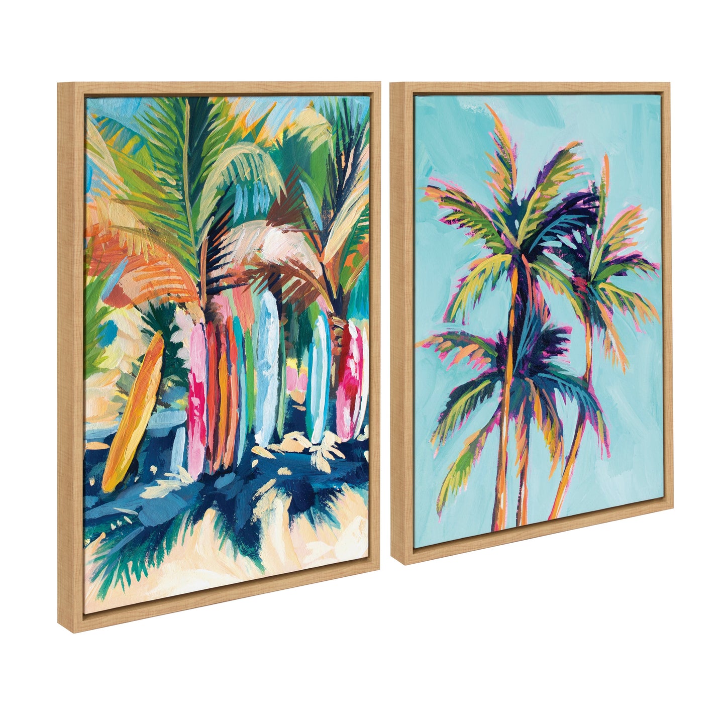 Surf and Sand Tropical Palms Framed Canvas Wall Art Set