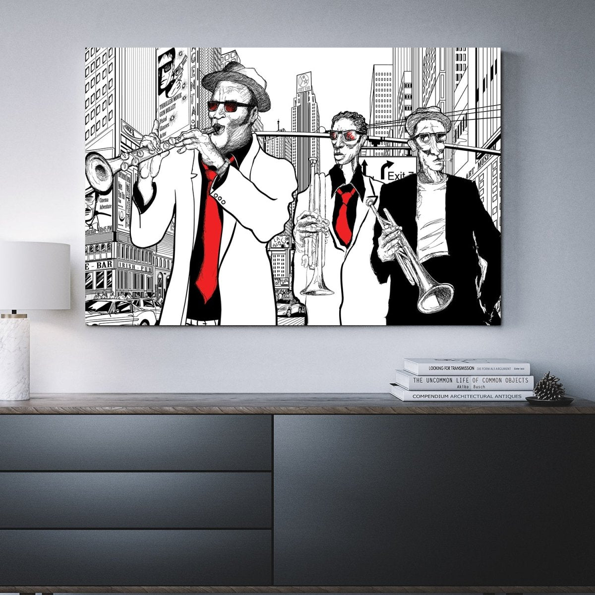 Street Jazz Trio abstract music canvas wall art