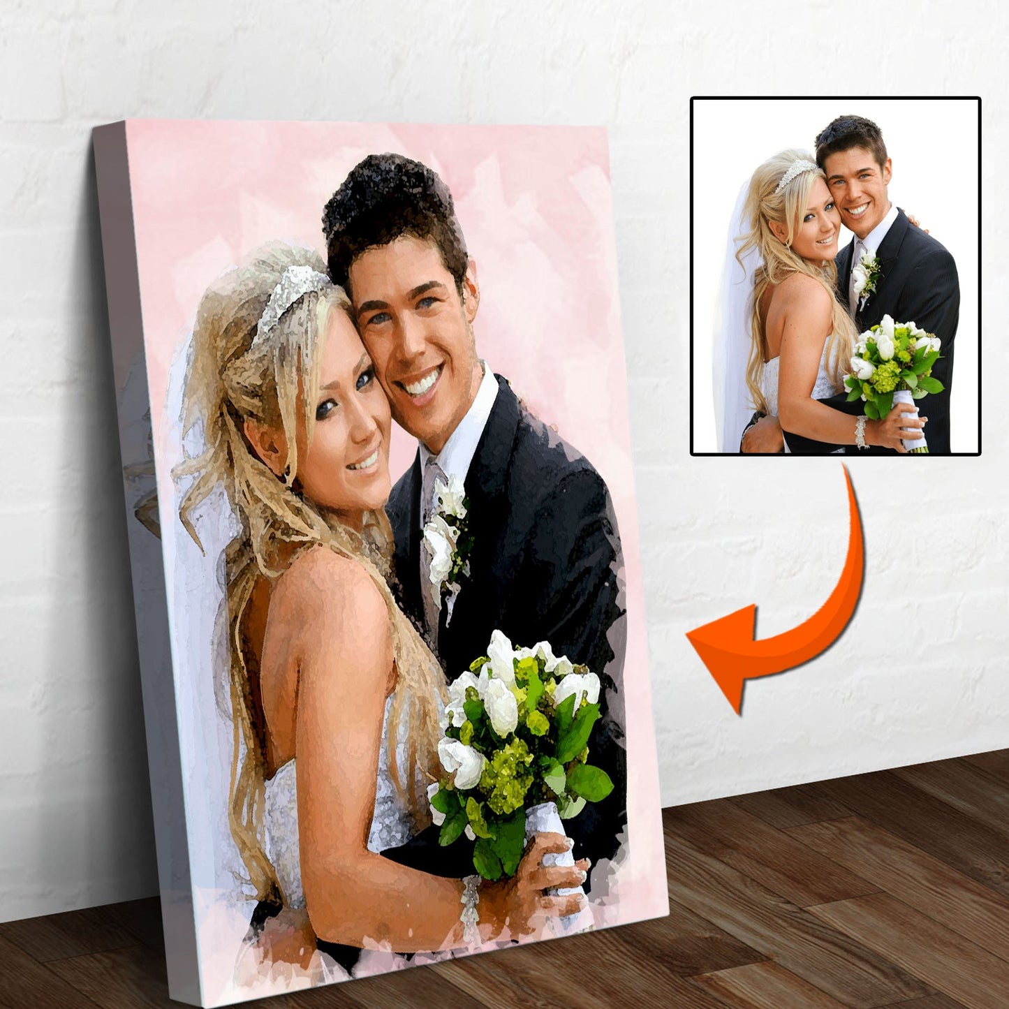 Personalized couple watercolor canvas sign with names and date in soft painterly color
