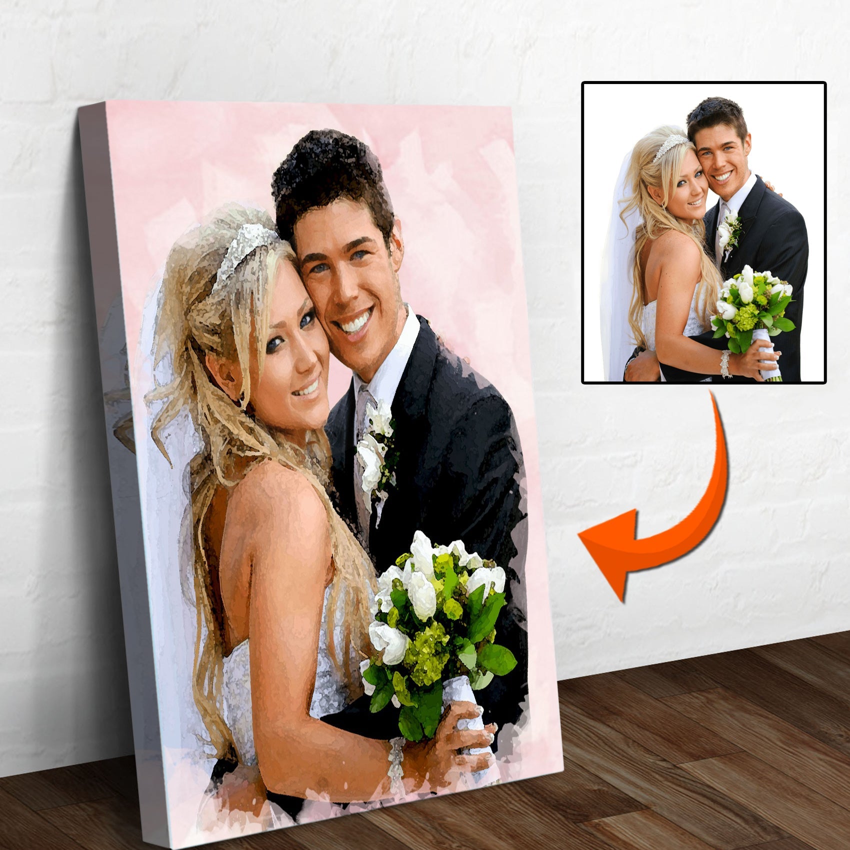Personalized couple watercolor canvas sign with names and date in soft painterly color