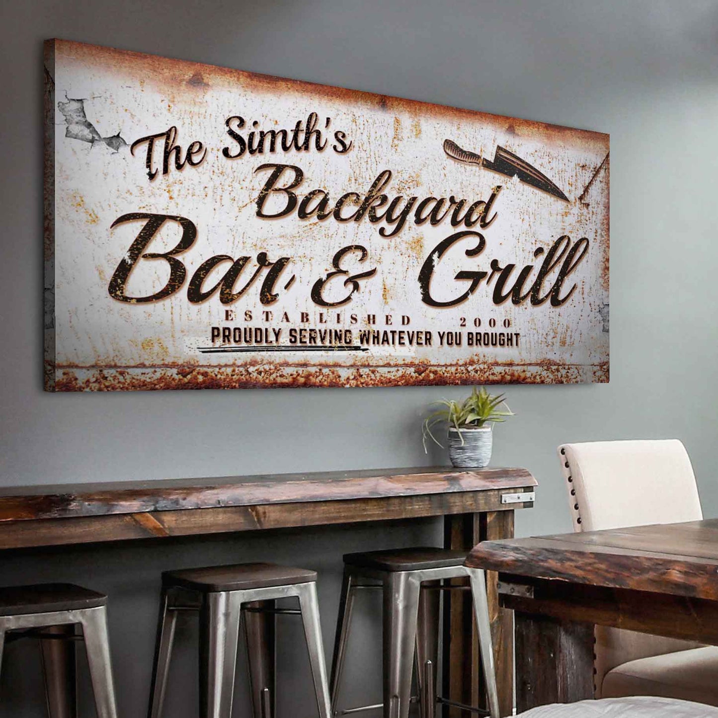 Backyard Bar and Grill Sign Personalized Canvas Wall Art