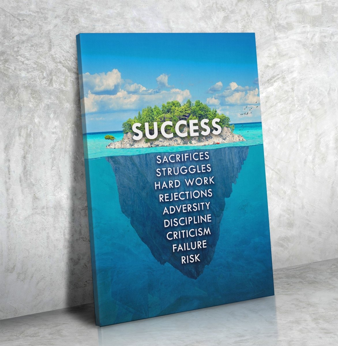 Success is an island motivational canvas wall art