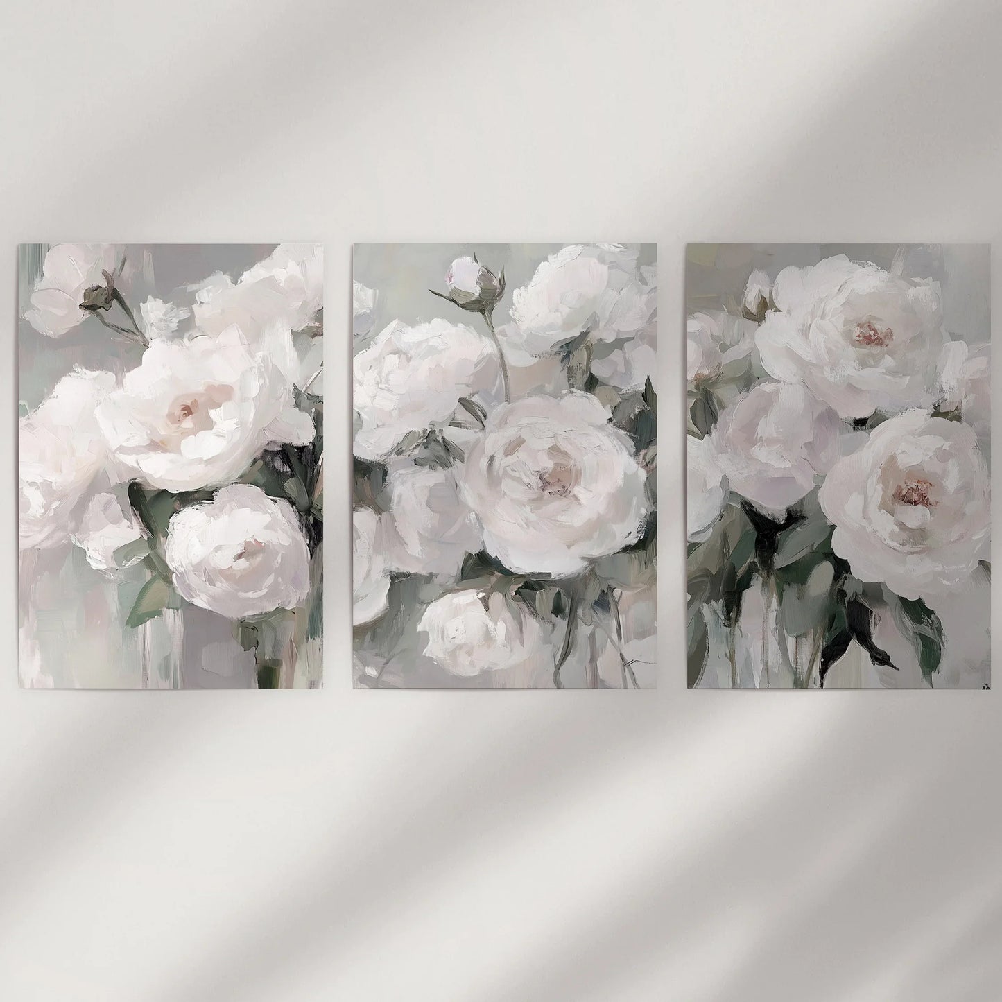 Romantic White Peony Wall Art Set of 3 Floral Prints