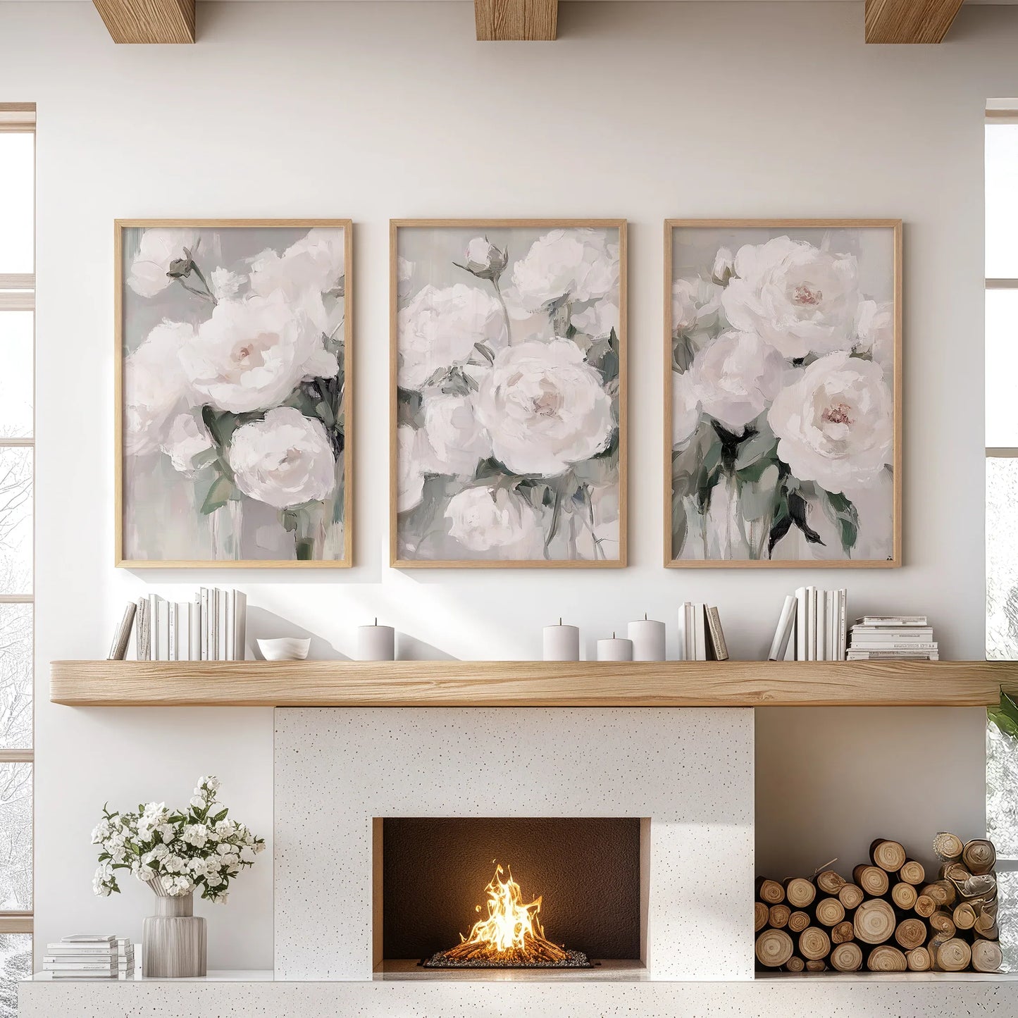 Romantic White Peony Wall Art Set of 3 Floral Prints