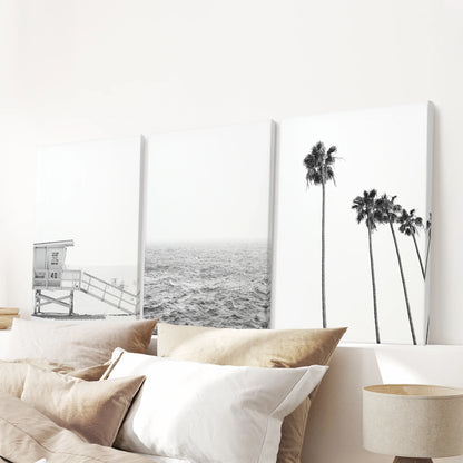 Black and White Coastal Wall Art Set of 3 (Unframed)