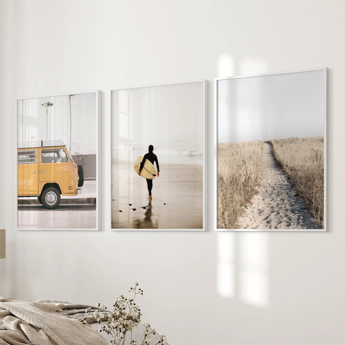 California Beach Surfer Wall Art Set of 3 Retro Prints