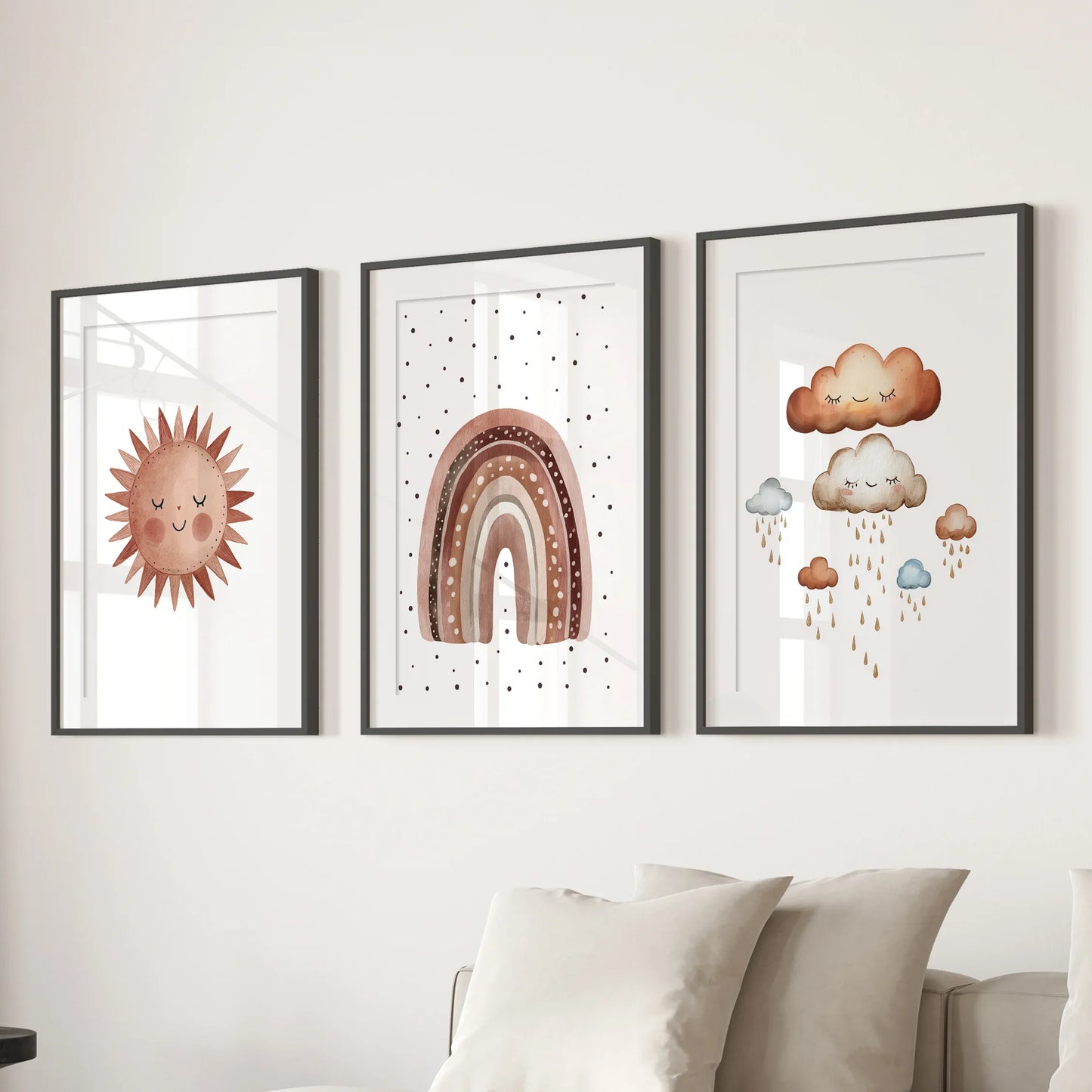 Minimalist Baby Room Wall Art Set Earthy Rainbow
