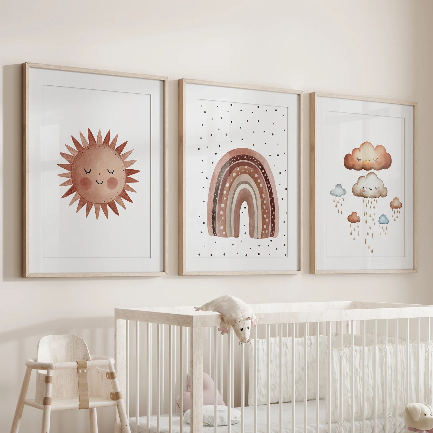 Minimalist Baby Room Wall Art Set Earthy Rainbow