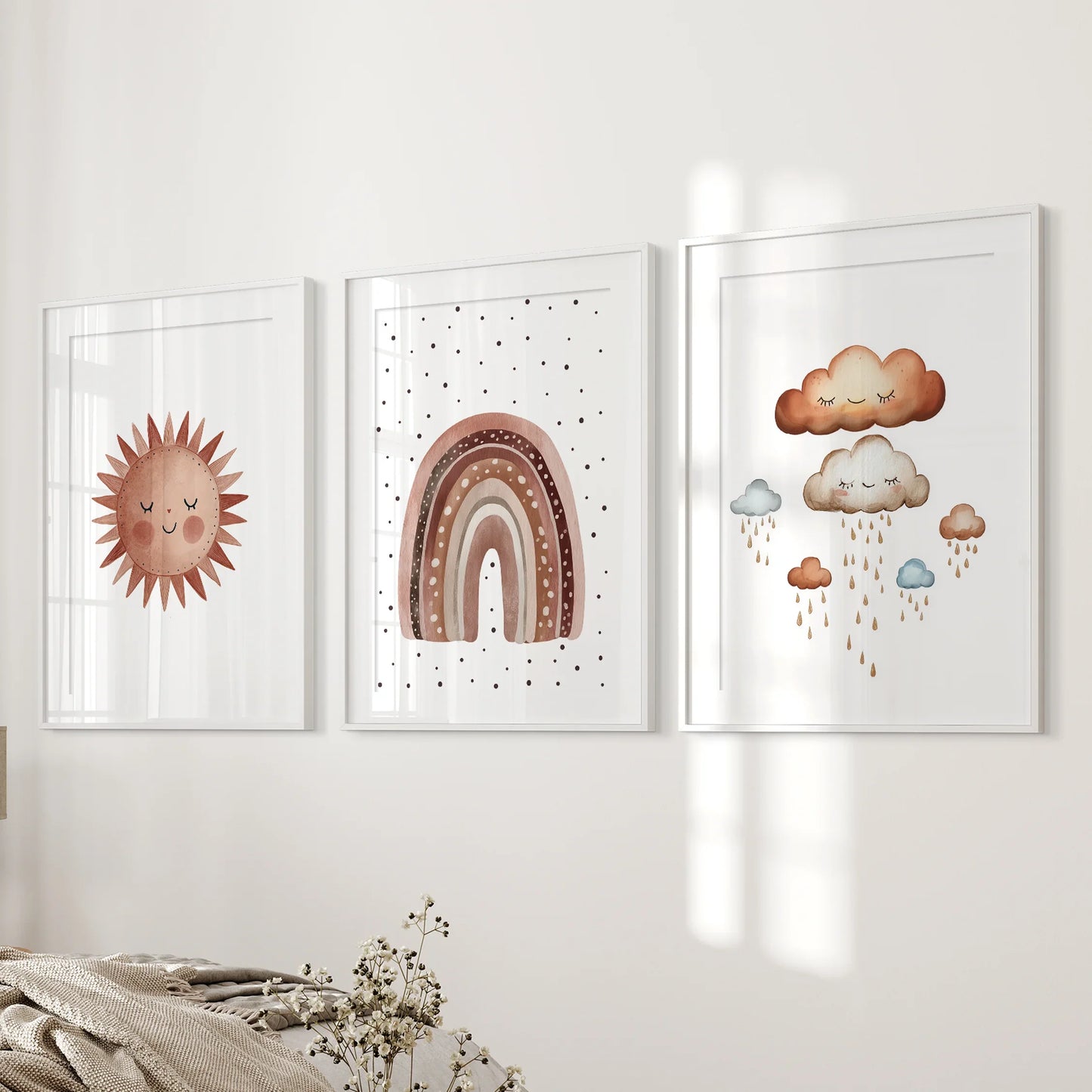 Minimalist Baby Room Wall Art Set Earthy Rainbow