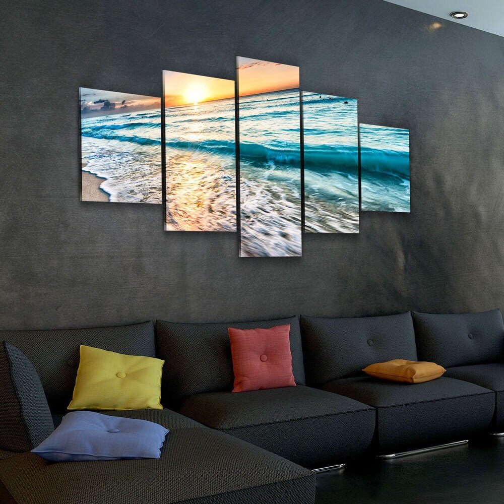 Sunset White Beach 5-Piece Canvas Wall Art Set