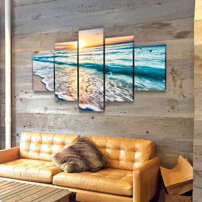 Sunset White Beach 5-Piece Canvas Wall Art Set